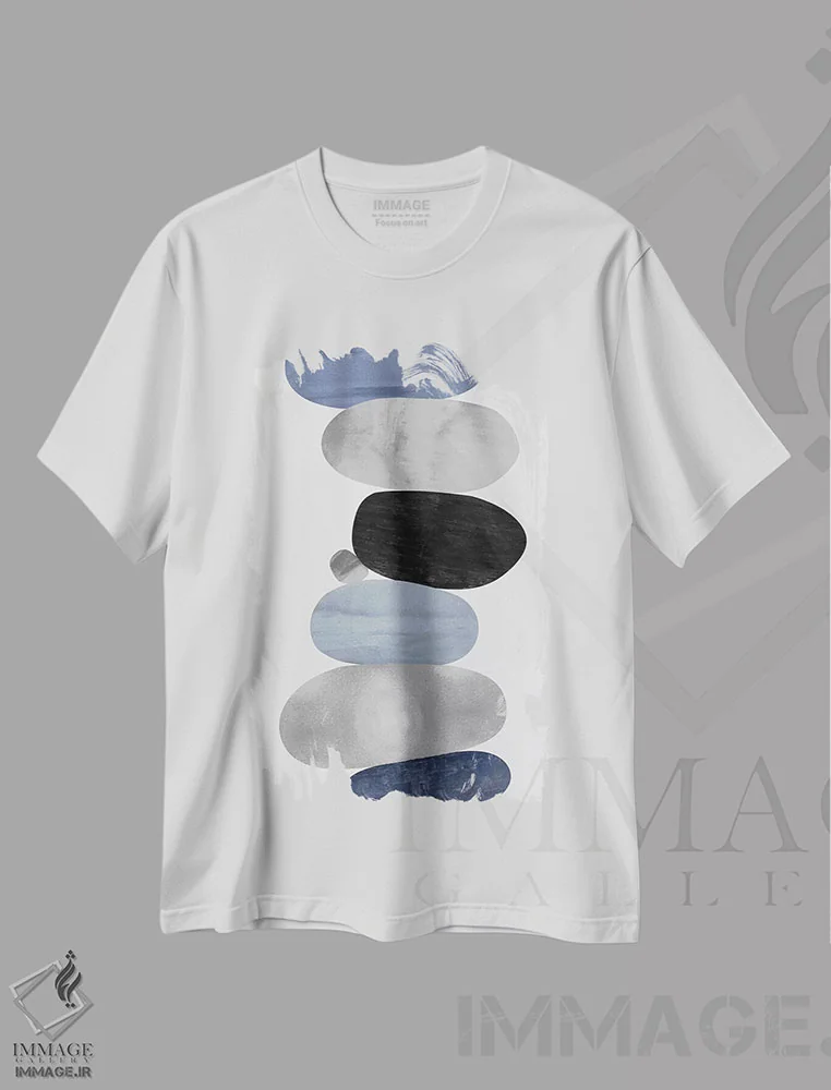 تیشرت سفید طرح دار آشکار شدن آبی ۱ اثر جاستین تامپسون | فروشگاه ایماژ