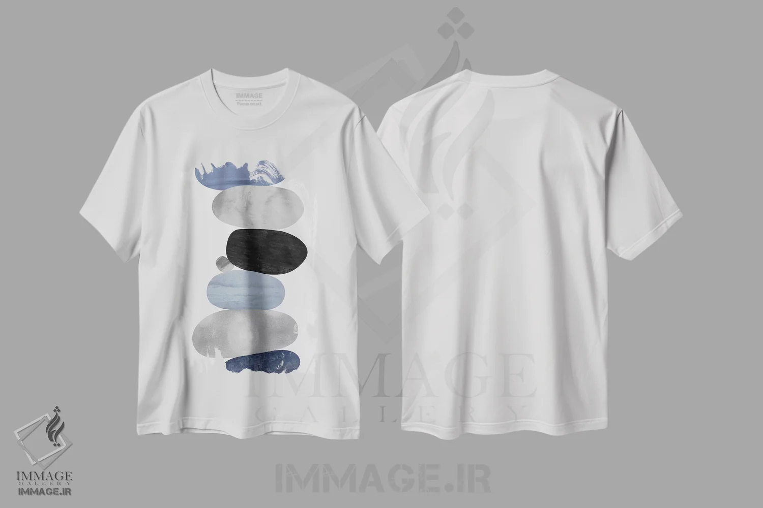 تیشرت سفید طرح دار آشکار شدن آبی ۱ اثر جاستین تامپسون | فروشگاه ایماژ