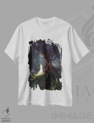 تیشرت سفید طرح دار مسافر شبانه، هنر دیجیتال اثر جولیان باور | فروشگاه ایماژ