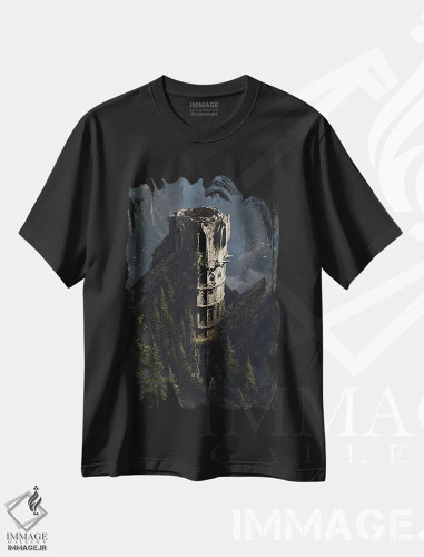 تیشرت مشکی طرح دار نور روز بر دیوارها می خزد، هنر دیجیتال اثر جولیان باور | فروشگاه ایماژ