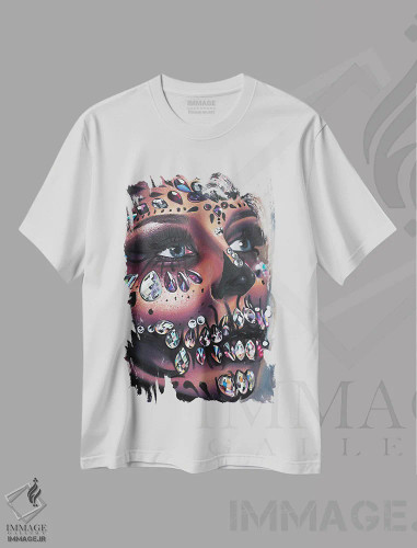 تیشرت سفید طرح دار جمجمه آب نباتی، هنر فاخر معاصر اثر جولیا رایان | فروشگاه ایماژ