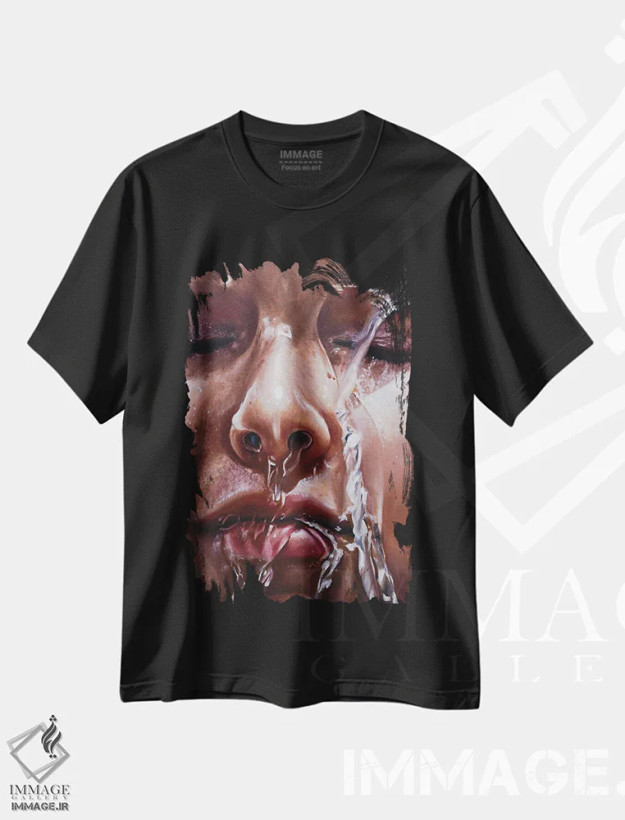 تیشرت مشکی طرح دار چکه، هنر فاخر معاصر اثر جولیا رایان | فروشگاه ایماژ