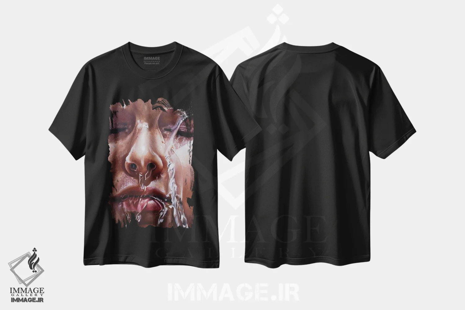 تیشرت مشکی طرح دار چکه، هنر فاخر معاصر اثر جولیا رایان | فروشگاه ایماژ