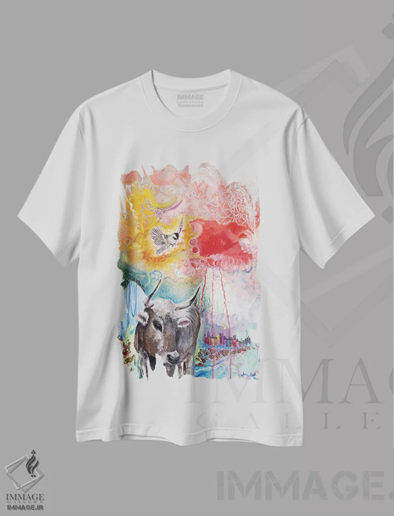 تیشرت سفید طرح دار سم های طلایی، هنر عامیانه اثر جانا واشتی | فروشگاه ایماژ