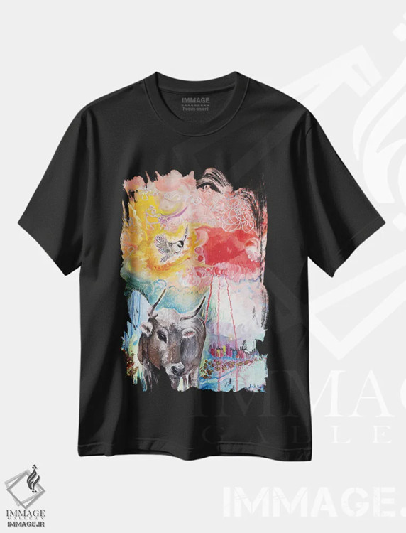 تیشرت مشکی طرح دار سم های طلایی، هنر عامیانه اثر جانا واشتی | immage.ir