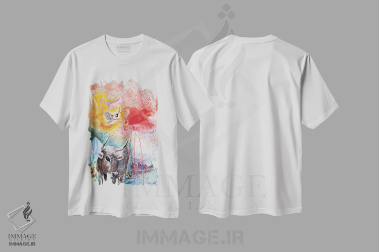 تیشرت سفید طرح دار سم های طلایی، هنر عامیانه اثر جانا واشتی | فروشگاه ایماژ