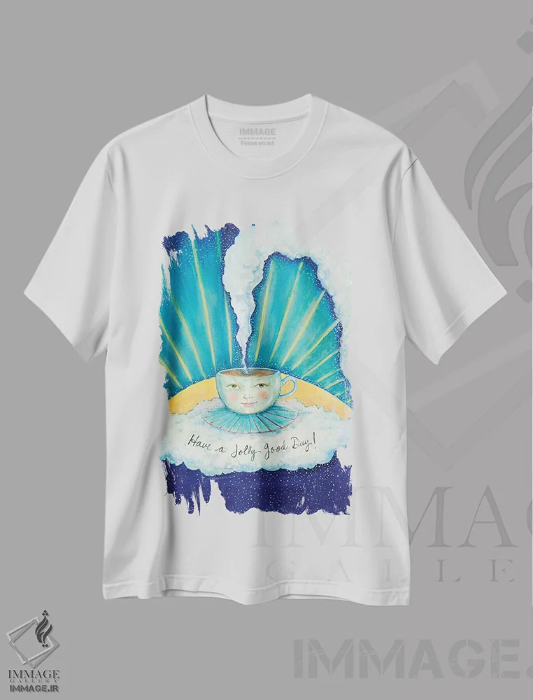 تیشرت سفید طرح دار روز شادی داشته باش!، هنر عامیانه اثر جانا واشتی | فروشگاه ایماژ