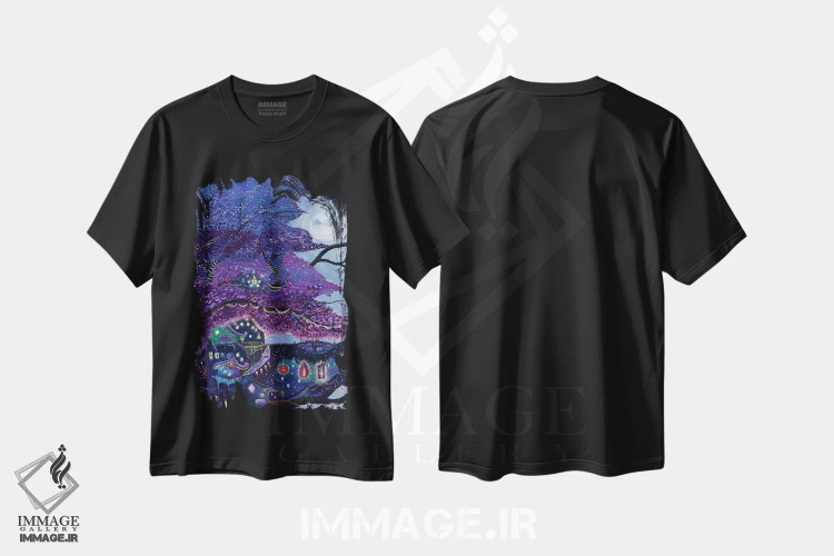 تیشرت مشکی طرح دار رویای بنفش من، دکور آسیایی اثر جانا واشتی | immage.ir