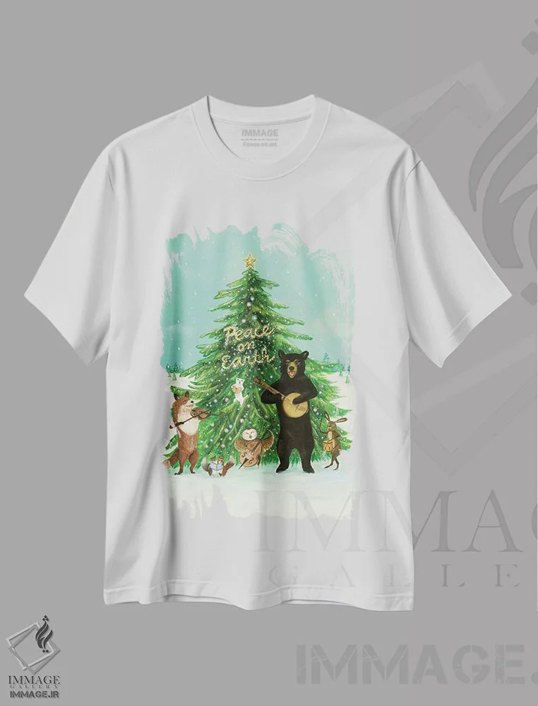 تیشرت سفید طرح دار صلح بر زمین، هنر عامیانه اثر جانا واشتی | فروشگاه ایماژ