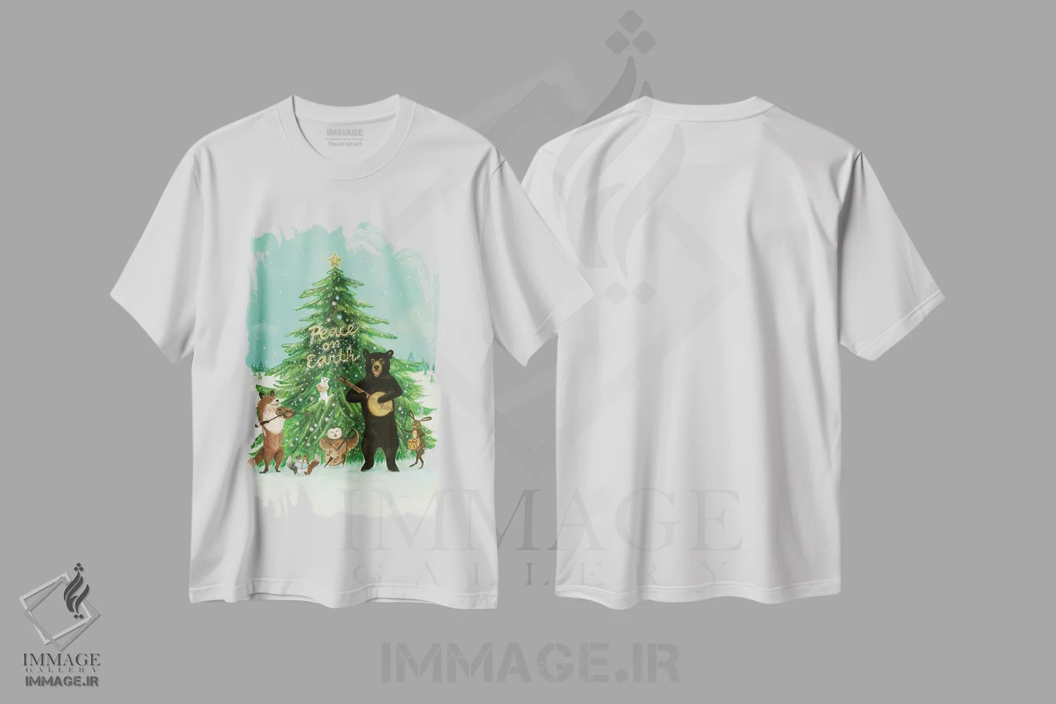 تیشرت سفید طرح دار صلح بر زمین، هنر عامیانه اثر جانا واشتی | فروشگاه ایماژ