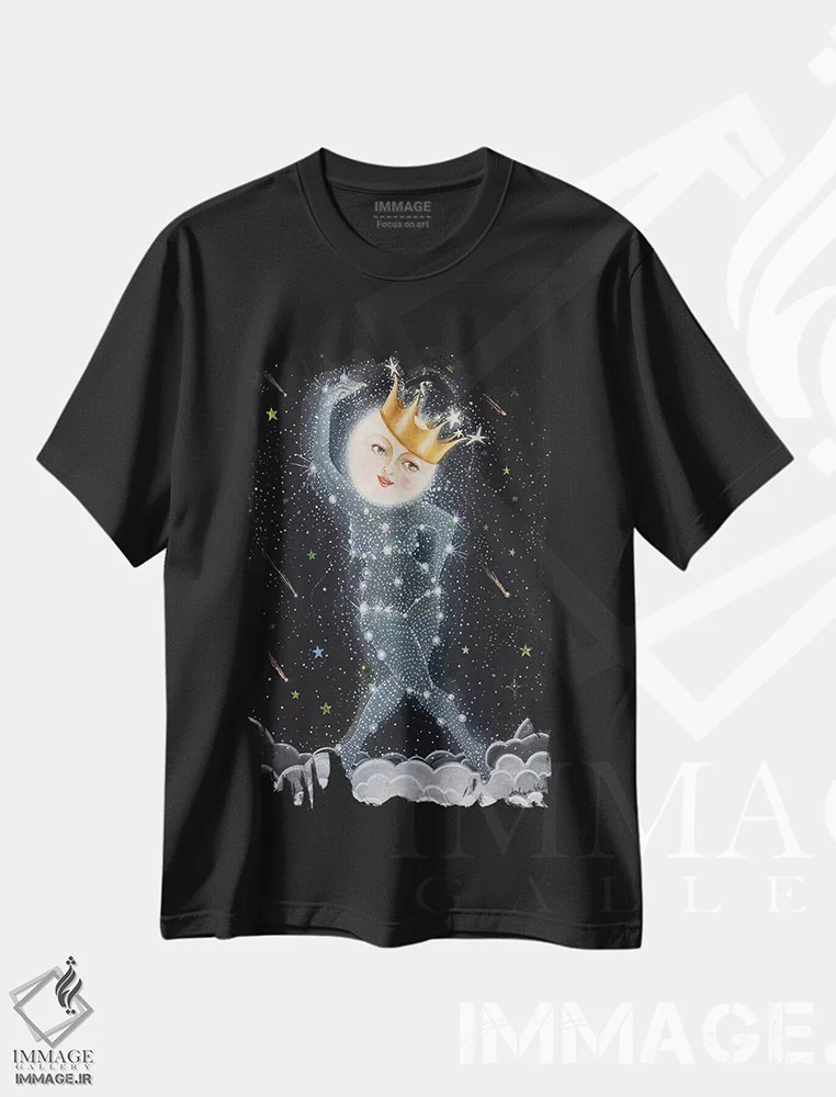 تیشرت مشکی طرح دار ماه خواهر، هنر عامیانه اثر جانا واشتی | فروشگاه ایماژ
