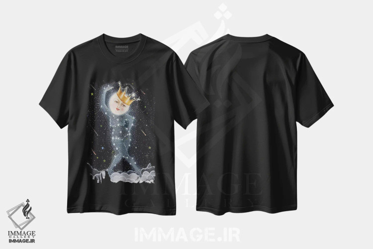 تیشرت مشکی طرح دار ماه خواهر، هنر عامیانه اثر جانا واشتی | فروشگاه ایماژ