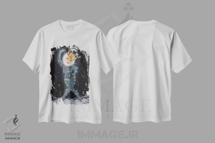 تیشرت سفید طرح دار ماه خواهر، هنر عامیانه اثر جانا واشتی | immage.ir