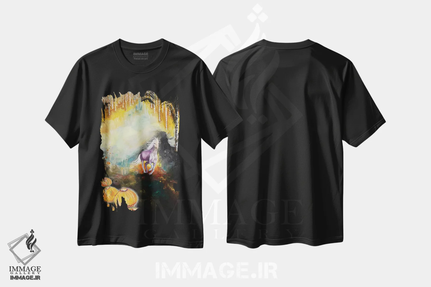 تیشرت مشکی طرح دار سه زندگی، هنر عامیانه اثر جانا واشتی | فروشگاه ایماژ