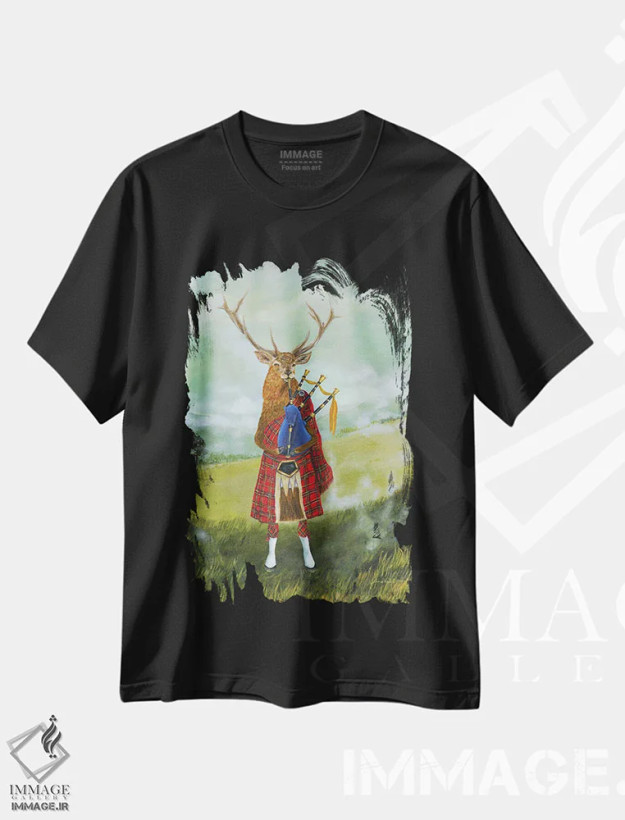 تیشرت مشکی طرح دار آنگوس در سرزمین گوزن ها، مدیوم اثر جانا واشتی | فروشگاه ایماژ