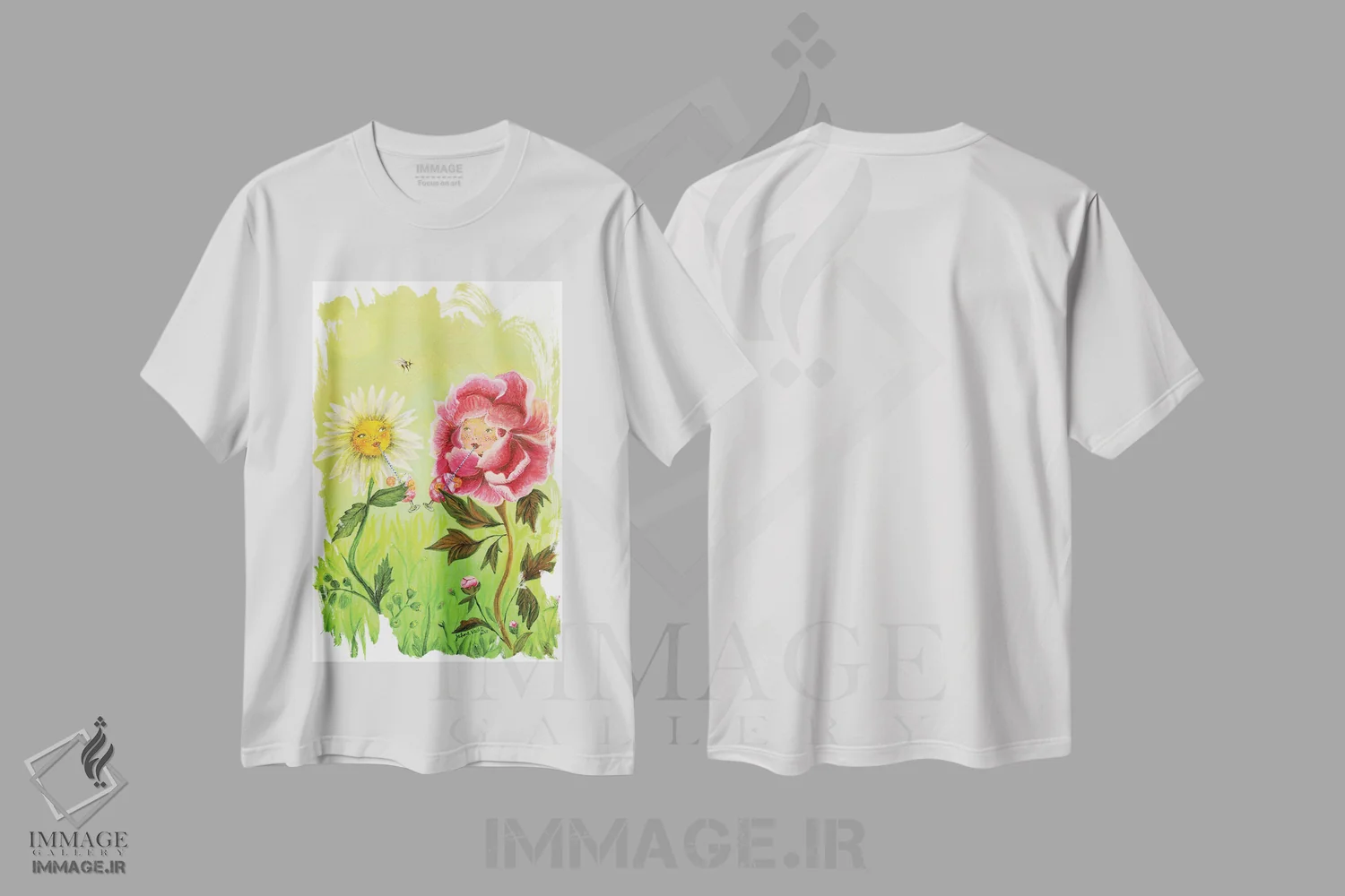 تیشرت سفید طرح دار سه زندگی، هنر عامیانه اثر جانا واشتی | immage.ir