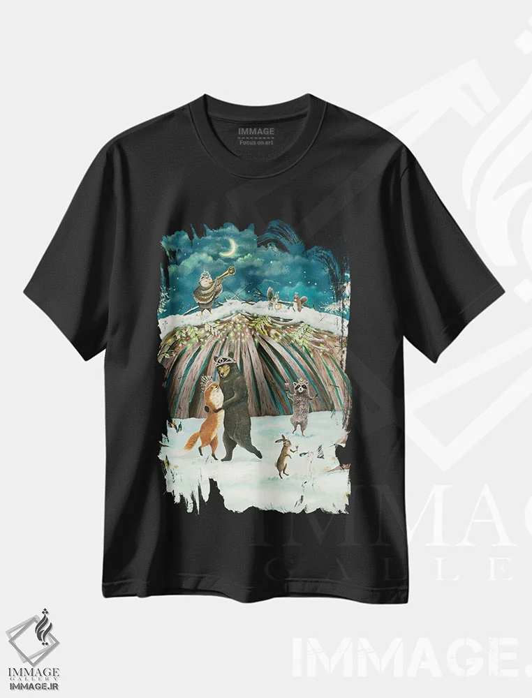 تیشرت مشکی طرح دار افسون زمان کریسمس، هنر عامیانه اثر جانا واشتی | immage.ir