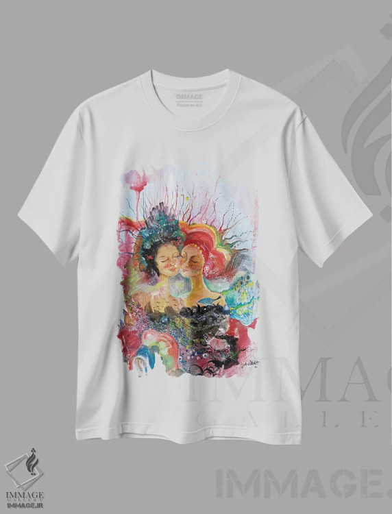 تیشرت سفید طرح دار دوست صمیمی، هنر عامیانه اثر جانا واشتی | immage.ir