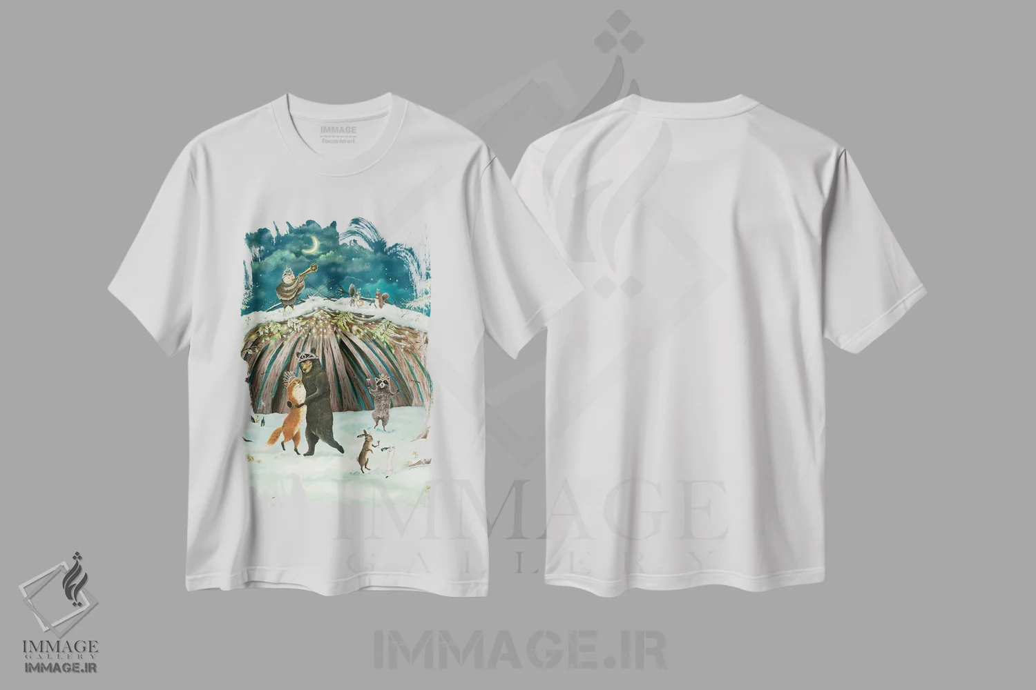 تیشرت سفید طرح دار افسون زمان کریسمس، هنر عامیانه اثر جانا واشتی | فروشگاه ایماژ