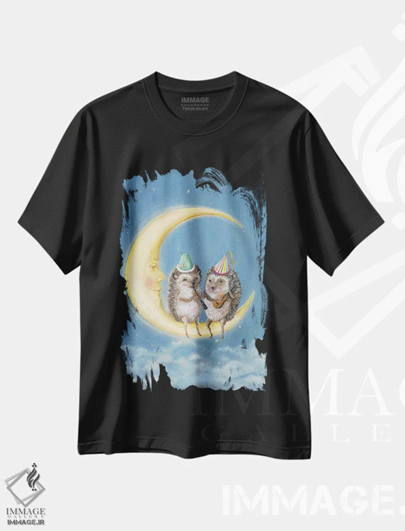 تیشرت مشکی طرح دار مهمانی ماه، هنر عامیانه اثر جانا واشتی | فروشگاه ایماژ