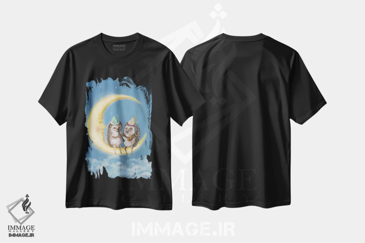 تیشرت مشکی طرح دار مهمانی ماه، هنر عامیانه اثر جانا واشتی | فروشگاه ایماژ