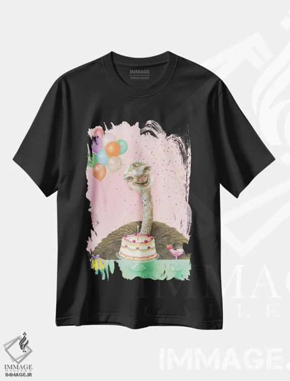 تیشرت مشکی طرح دار پرنده تولد، تزئینی اثر جانا واشتی | فروشگاه ایماژ