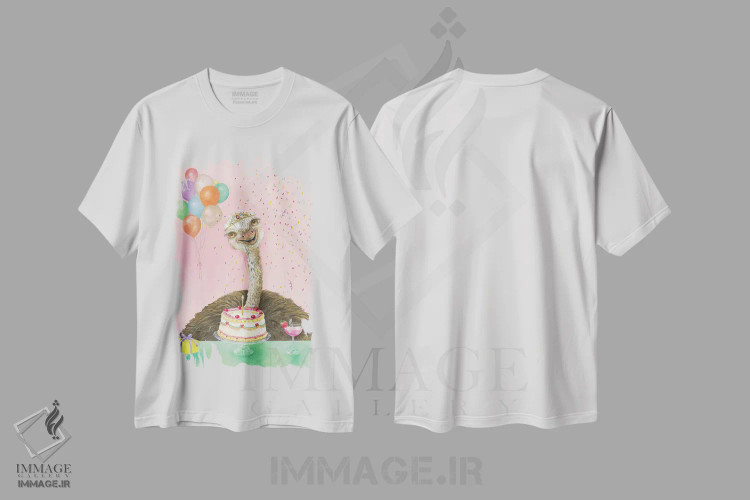 تیشرت سفید طرح دار پرنده تولد، تزئینی اثر جانا واشتی | immage.ir