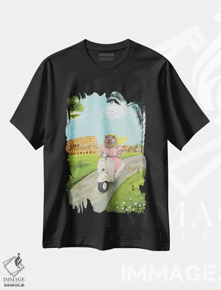 تیشرت مشکی طرح دار دلورس در رم، مدیوم اثر جانا واشتی | فروشگاه ایماژ