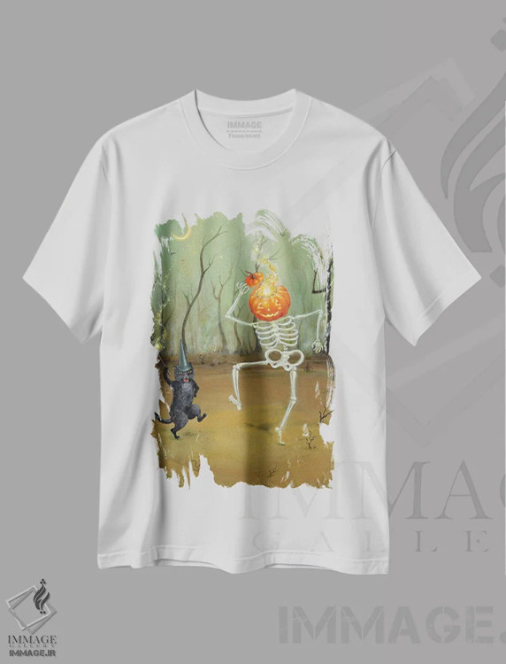 تیشرت سفید طرح دار درخشش های ترسناک، هنر عامیانه اثر جانا واشتی | فروشگاه ایماژ