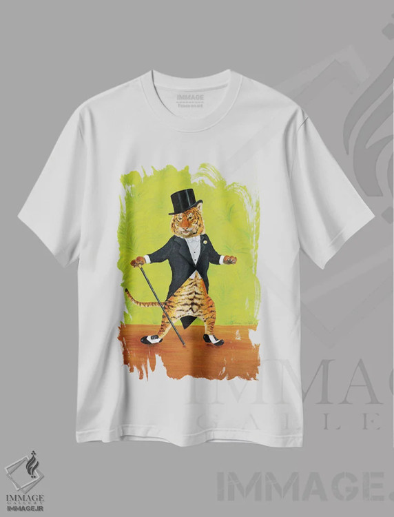 تیشرت سفید طرح دار ببر ضربه زن، هنر عامیانه اثر جانا واشتی | immage.ir