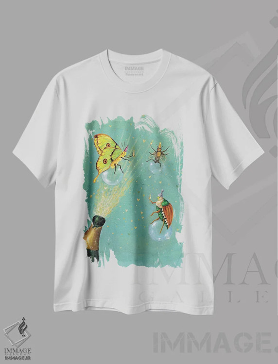 تیشرت سفید طرح دار کمی جوشش، دست نقاشی و طراحی دستی اثر جانا واشتی | فروشگاه ایماژ