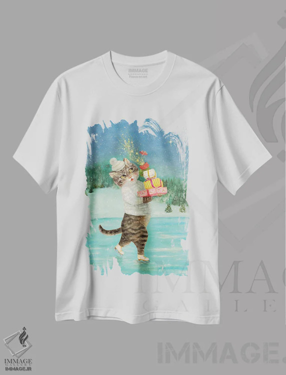 تیشرت سفید طرح دار شلوغی تعطیلات، حیوانات کریسمسی اثر جانا واشتی | فروشگاه ایماژ