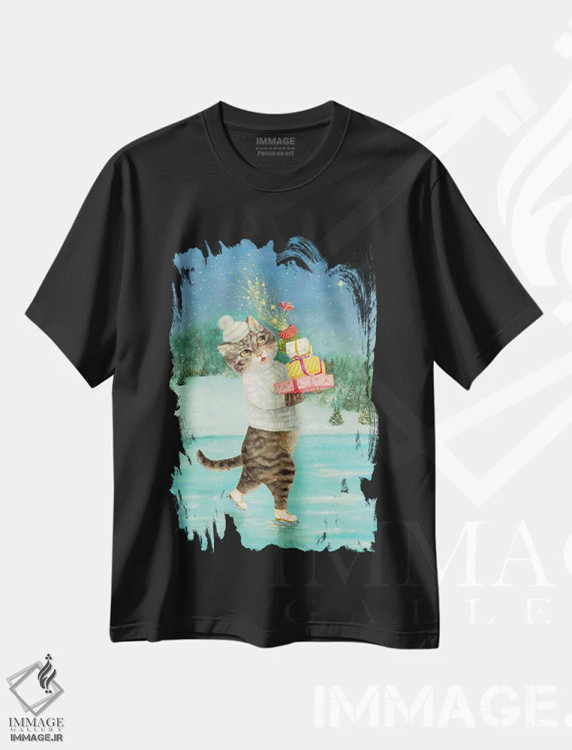 تیشرت مشکی طرح دار شلوغی تعطیلات، حیوانات کریسمسی اثر جانا واشتی | immage.ir