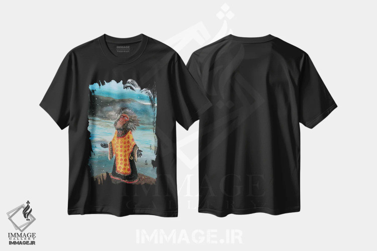تیشرت مشکی طرح دار اولین برف، هنر عامیانه اثر جانا واشتی | فروشگاه ایماژ