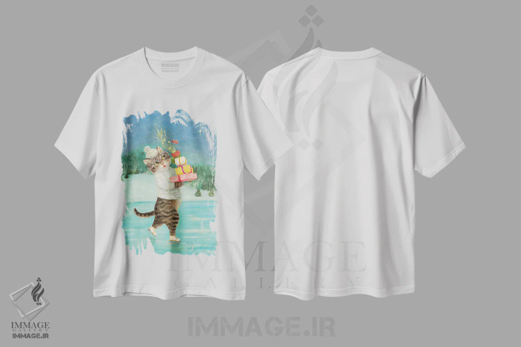 تیشرت سفید طرح دار شلوغی تعطیلات، حیوانات کریسمسی اثر جانا واشتی | فروشگاه ایماژ