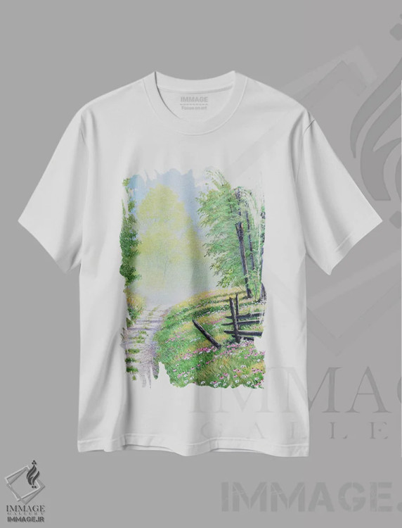 تیشرت سفید طرح دار در یک صبح تابستانی، دکور کلبه و لژ اثر جیک وندن برینگک | فروشگاه ایماژ