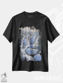 تیشرت مشکی طرح دار آبشارهای زمستانی، هنر فاخر معاصر اثر جیک وندن برینگک | immage.ir