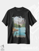 تیشرت مشکی طرح دار یک صبح زیبای پاییزی، دکور کلبه و لژ اثر جیک وندن برینگک | فروشگاه ایماژ