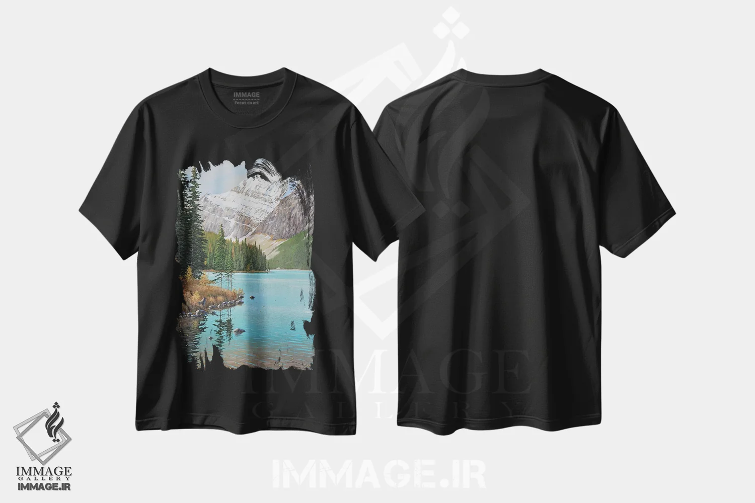 تیشرت مشکی طرح دار یک صبح زیبای پاییزی، دکور کلبه و لژ اثر جیک وندن برینگک | فروشگاه ایماژ