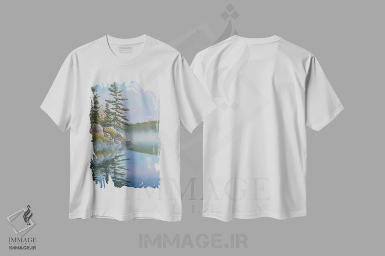 تیشرت سفید طرح دار بازتاب آرام، دکور کلبه و لژ اثر جیک وندن برینگک | فروشگاه ایماژ