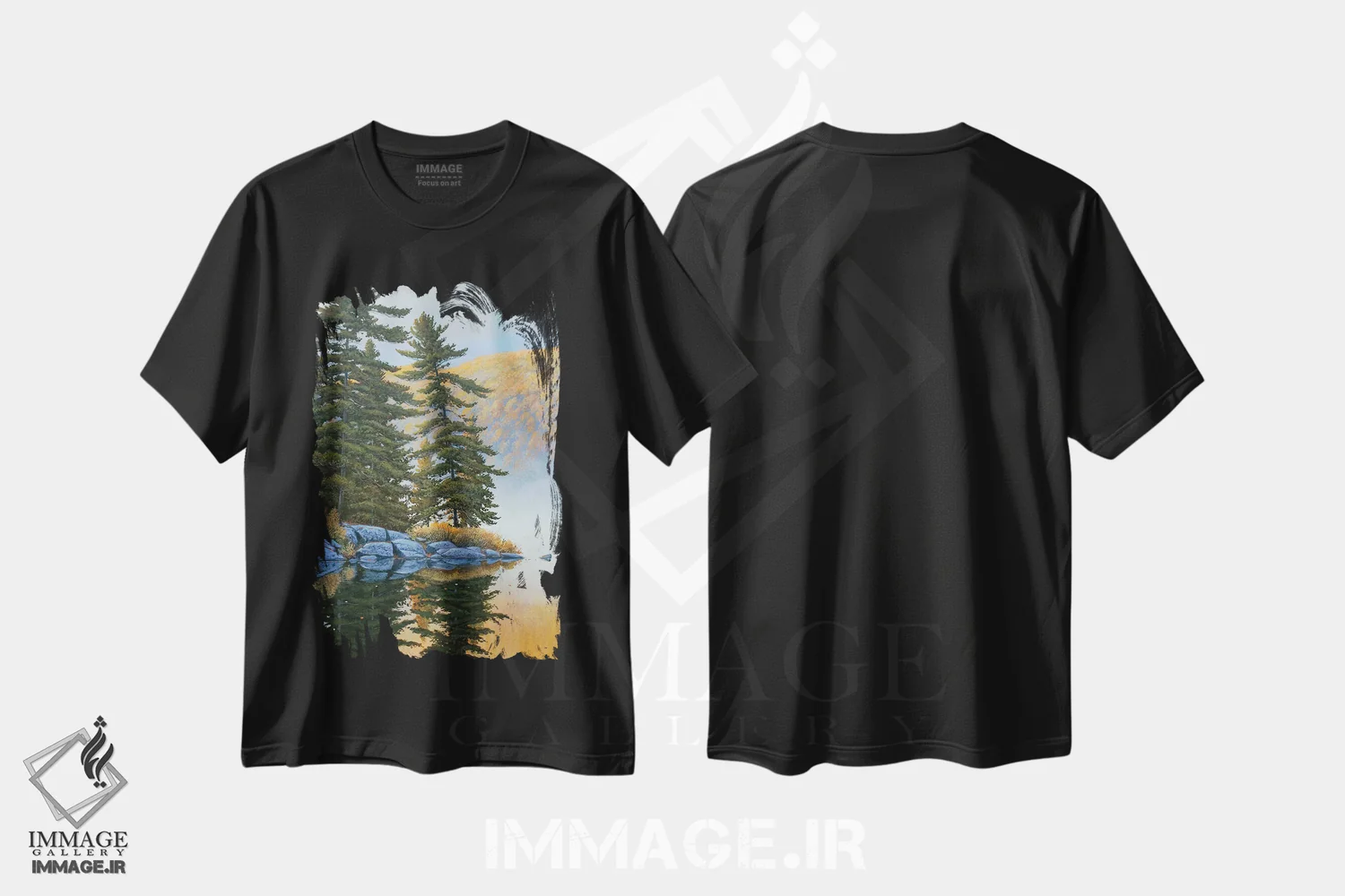 تیشرت مشکی طرح دار آرامش و سکوت، دکور کلبه و لژ اثر جیک وندن برینگک | فروشگاه ایماژ