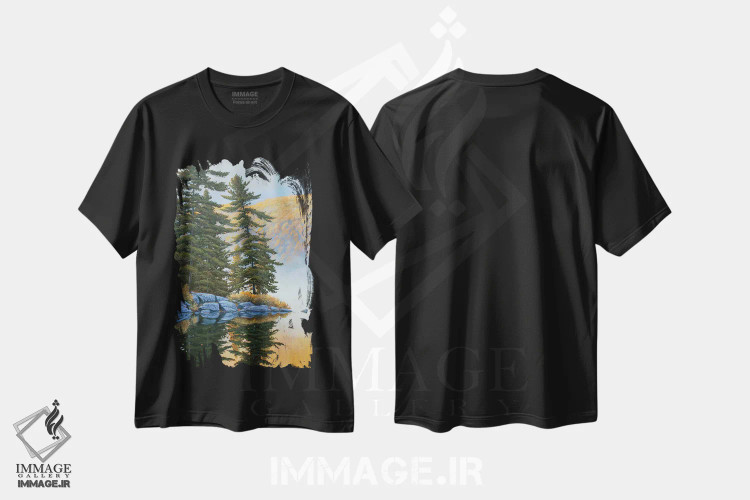 تیشرت مشکی طرح دار آرامش و سکوت، دکور کلبه و لژ اثر جیک وندن برینگک | فروشگاه ایماژ