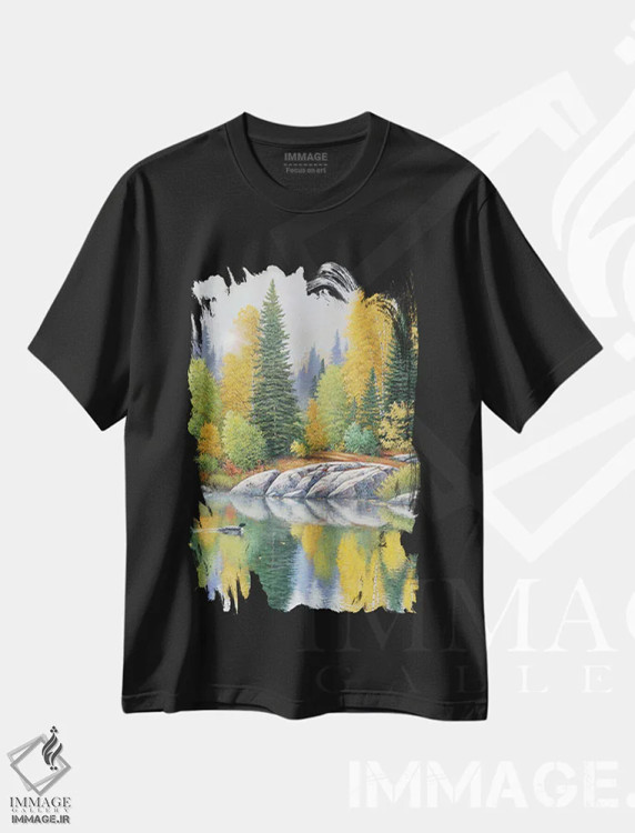 تیشرت مشکی طرح دار در هوای پاییزی، دکور کلبه و لژ اثر جیک وندن برینگک | immage.ir