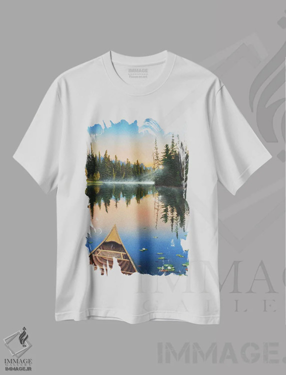 تیشرت سفید طرح دار نور هدایتگر، دکور کلبه و لژ اثر جیک وندن برینگک | فروشگاه ایماژ