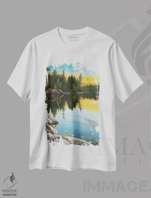 تیشرت سفید طرح دار ساعت شامگاهی، دکور کلبه و لژ اثر جیک وندن برینگک | immage.ir