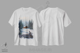 تیشرت سفید طرح دار پناهگاه آرام، دکور کلبه و لژ اثر جیک وندن برینگک | فروشگاه ایماژ
