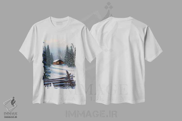 تیشرت سفید طرح دار پناهگاه آرام، دکور کلبه و لژ اثر جیک وندن برینگک | فروشگاه ایماژ