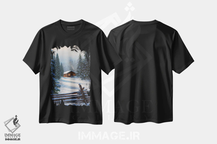 تیشرت مشکی طرح دار پناهگاه آرام، دکور کلبه و لژ اثر جیک وندن برینگک | immage.ir