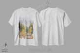 تیشرت سفید طرح دار مسیر کشف، دکور کلبه و لژ اثر جیک وندن برینگک | immage.ir