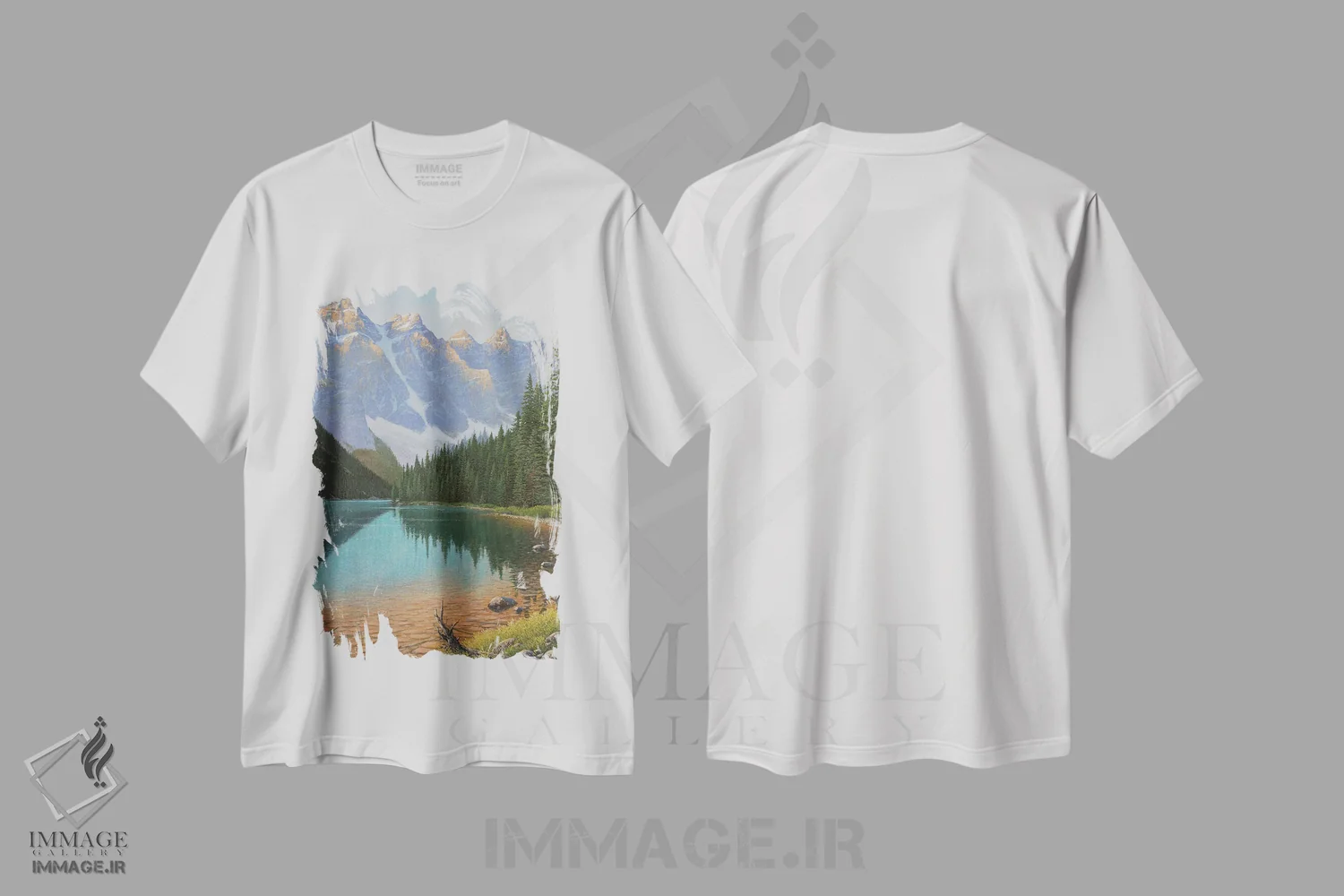 تیشرت سفید طرح دار بازتاب بی زمان، دکور کلبه و لژ اثر جیک وندن برینگک | فروشگاه ایماژ
